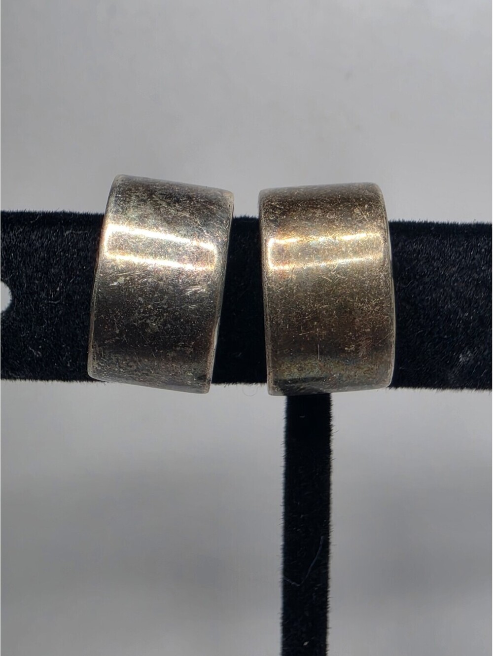 Vintage Sterling Silver Wide Flat C Hoop Post Earring Heavy Minimalist